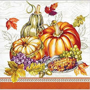 Creative Converting Thanksgiving Cornucopia Beverage Napkins, 5" x 5", Burgundy, Orange, Green, and Ivory