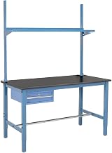 Global Industrial 60" W x 36" D Workbench, 1-5/8" Thick Phenolic Resin Safety Edge with Drawer, Upright & Shelf, Blue