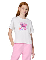 Big Kids' (Girls') Sportswear T-Shirt by Nike – Cotton, White/(Photo), Model IO2025
