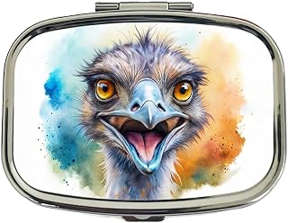 Angry Emu Watercolor Travel Pill Box Case | Small Compact
