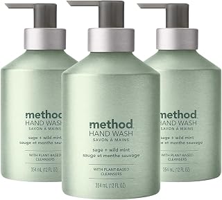 Method Hand Wash Sage + Wild Mint, 12 fl oz (3 Pack) Plant-Based Liquid Hand Soap with Refreshing Herbal Scent, Biodegradable Formula, Recyclable Bottle