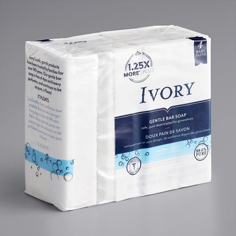 Soap Bars Original - 4 ea. by Ivory – 4 Ounce per bar (8 Count), Ivory, Pack of 2, Model U037000827573-1