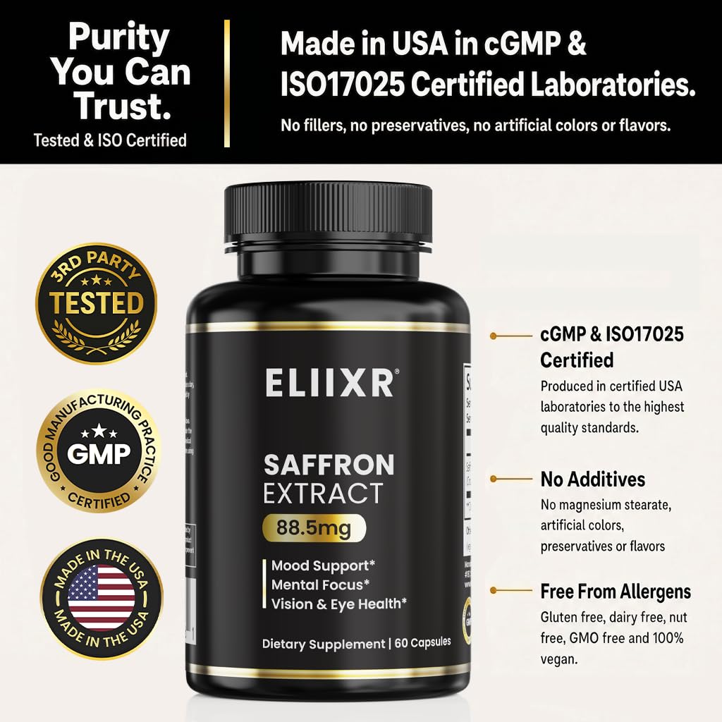 Saffron Extract 88.5mg by Eliixr – 60 Count (Pack of 1)