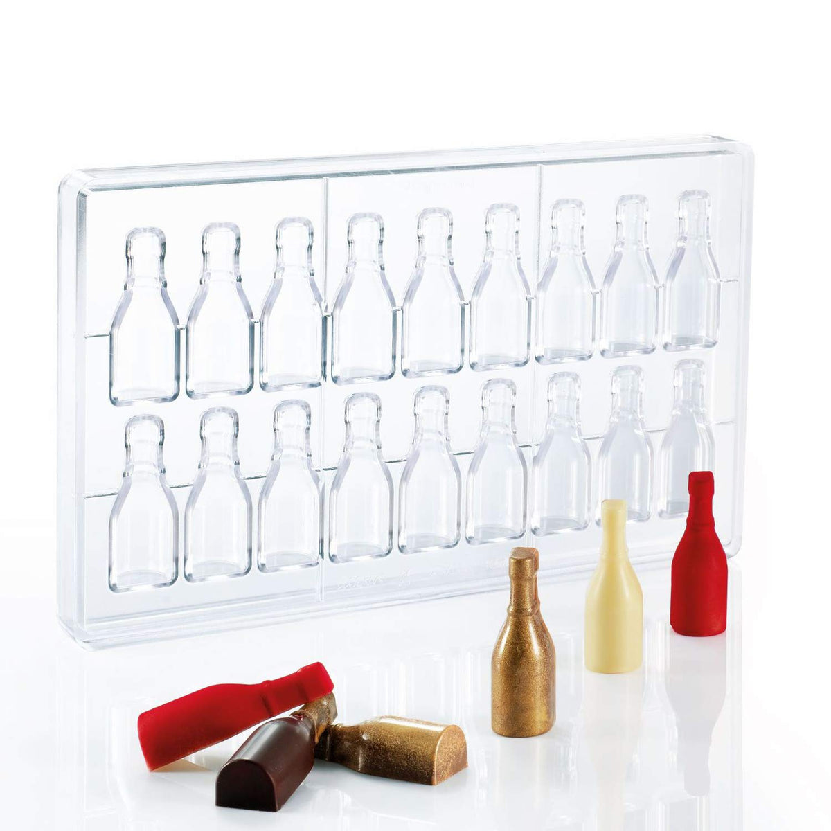 Chocolate Mold with 18 Half-Wine-Bottle Cavities by Martellato – Polycarbonate, Transparent, Model MA3011