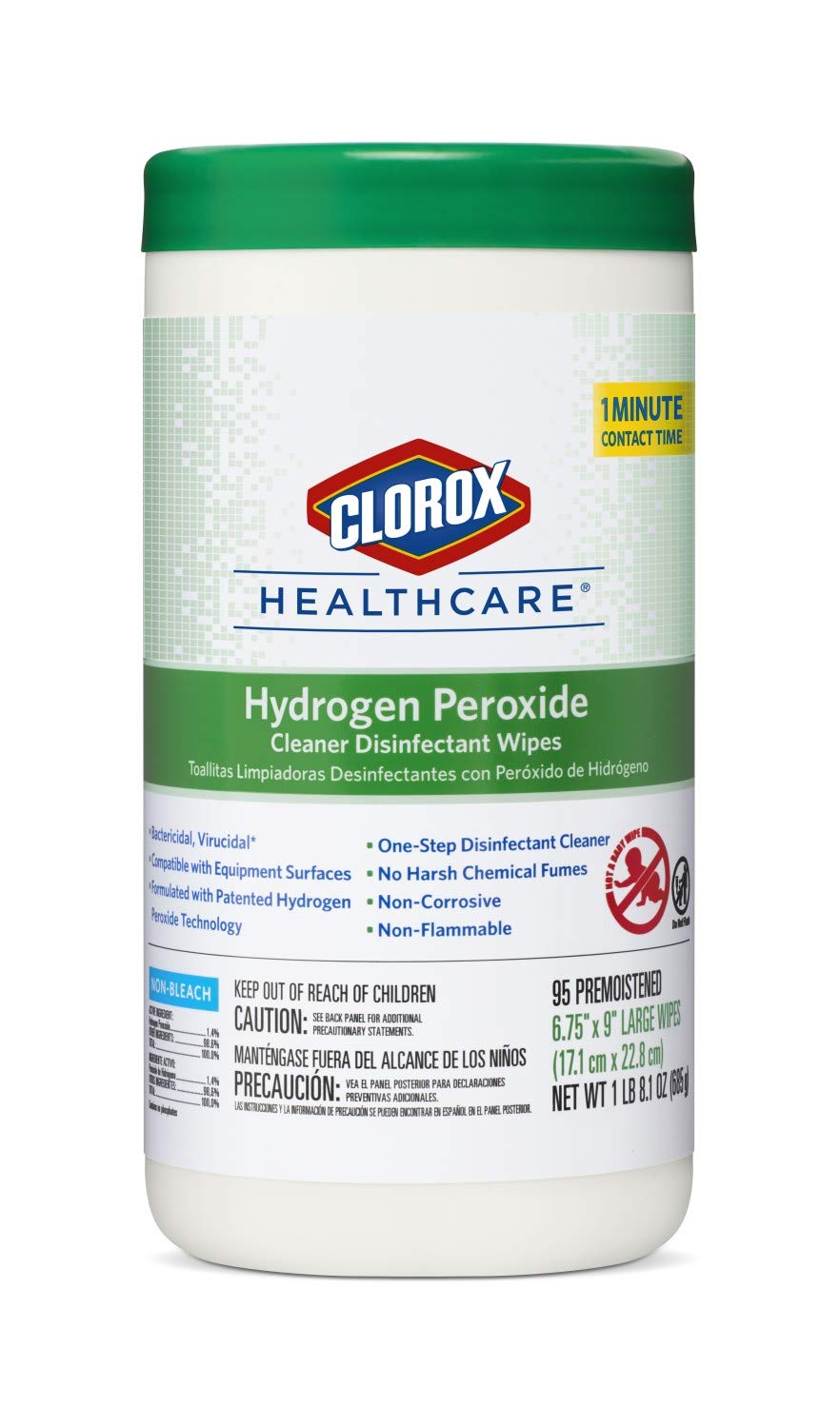 Healthcare Hydrogen Peroxide Cleaner Disinfectant Wipes by Clorox – 95 Count (Pack of 1), Bamboo, White, Model 30824