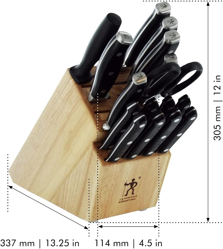 Forged Premio 17-pc Knife Block Set by HENCKELS – 17 Piece, Stainless Steel, Black, Pack of 17, Model 16935-017