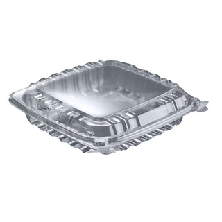 Dart Solo C89PST1 8 5/16" x 8 5/16" x 2" Dart ClearSeal Hinged Lid Shallow Plastic Container 250/Cas – Food Storage Container