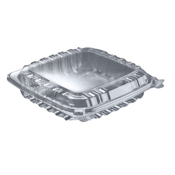 Dart Solo C89PST1 8 5/16" x 8 5/16" x 2" Dart ClearSeal Hinged Lid Shallow Plastic Container 250/Cas – Food Storage Container