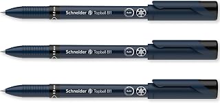 Schneider Topball 811 Rollerball Pen 0.5mm Refillable, Black Ink Pack of 3 | Refillable, 92% Recycled Plastic, Smooth 0.5mm Writing, Home, Work & Office Use