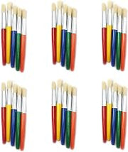 CLI Charles Leonard Round Paint Brushes, 7.5-inch Plastic Handle, Natural Bristle, Assorted Colors, 5 Per Set, 6 Sets (CHL73205-6)