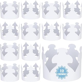 Hygloss White Paper Crowns 12 Pack - Paper Crowns for Kids to Decorate - Craft Activity - Blank Crown for Adults - Perfect for Parties, Celebrations - DIY Crown Crafts