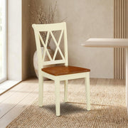 Wooden Dining Chair with Ladder Back by Furnifact – Wood, White/Brown, Pack of 2
