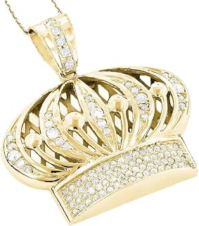 Triostar 14K Gold Over 925 Sterling Silver King Crown Mens Pendant with Cubic Zirconia