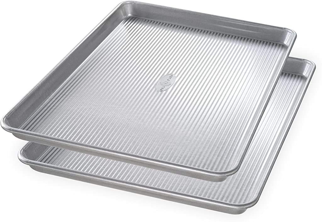 1607CR Bakeware Extra Large Sheet Baking Pan and Bakeable Nonstick Cooling Rack Set by USA Pan – Metal, Silver
