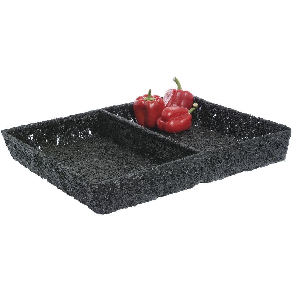 Ventilated Produce Tray Rectangular Black Plastic 2-Compartment - 18" L x 23" W x 3" H by TRAITECH INDUSTRIES INC – Plastic, Black, Model WT-310BLK