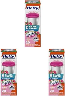 Hefty Small Trash Bags, 4 Gallon, Pink, Fabuloso Watermelon Scented Garbage Bags with Drawstring Closure, 20 Bags (Pack of 3)