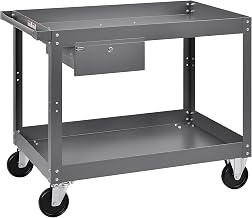 2 Shelf Deep Tray Steel Stock Cart by Global Industrial – 3"L x 24"W x 32"H, 12-Gauge Steel, Gray, Model 988844