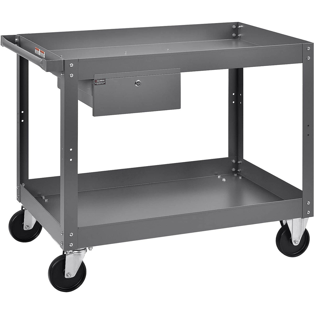 2 Shelf Deep Tray Steel Stock Cart by Global Industrial – 3"L x 24"W x 32"H, 12-Gauge Steel, Gray, Model 988844