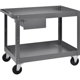 2 Shelf Deep Tray Steel Stock Cart by Global Industrial – 3"L x 24"W x 32"H, 12-Gauge Steel, Gray, Model 988844