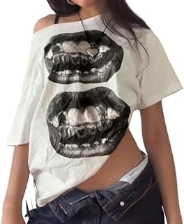 Off The Shoulder Tops for Women Short Sleeve Y2K Jersey Number Graphic Oversized Tshirts E-Girl Tees