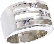 12mm Sterling Silver Cubic Zirconia 3-Stone Ring for Women Channel Set Princess Cut 3-Row ½ inch Wide Flawless Polished Finish Sizes 6-10