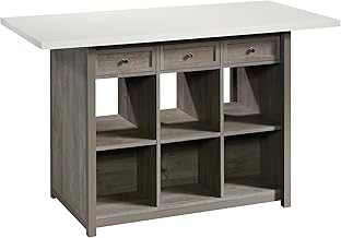 Sauder Craft Pro Series Durable Craft Work Table with Storage/Pantry cabinets, Mystic Oak Finish