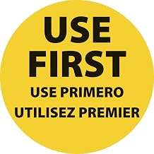 HUBERT "Use First" Label Yellow Round Removable Tri-Lingual Black Imprint - 2"Dia, 500 per Roll
