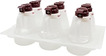 TableCraft 483 Salad Dressing Dispenser Set, Includes (1) 20-5/8" x 12-5/8" Plastic Tray, (6) clarified Polypropylene dispensers with Maroon ABS Tops, 1 Each