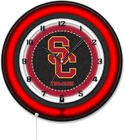 Holland Bar Stool Clk19BKSouCal NCAA 19 in. Dia. University of Southern California Double Neon Wall Clock Black