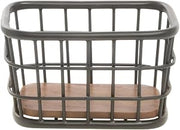 HUBERT Black Iron and Brown Mango Wood Display Basket - 10" L x 6" W x 6" H