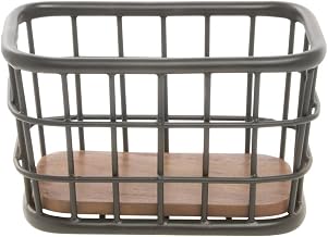 HUBERT Black Iron and Brown Mango Wood Display Basket - 10" L x 6" W x 6" H