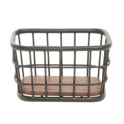 Black Iron and Brown Mango Wood Display Basket - 10" L x 6" W x 6" H by HUBERT – Iron, Black, Model MDA-HJ05