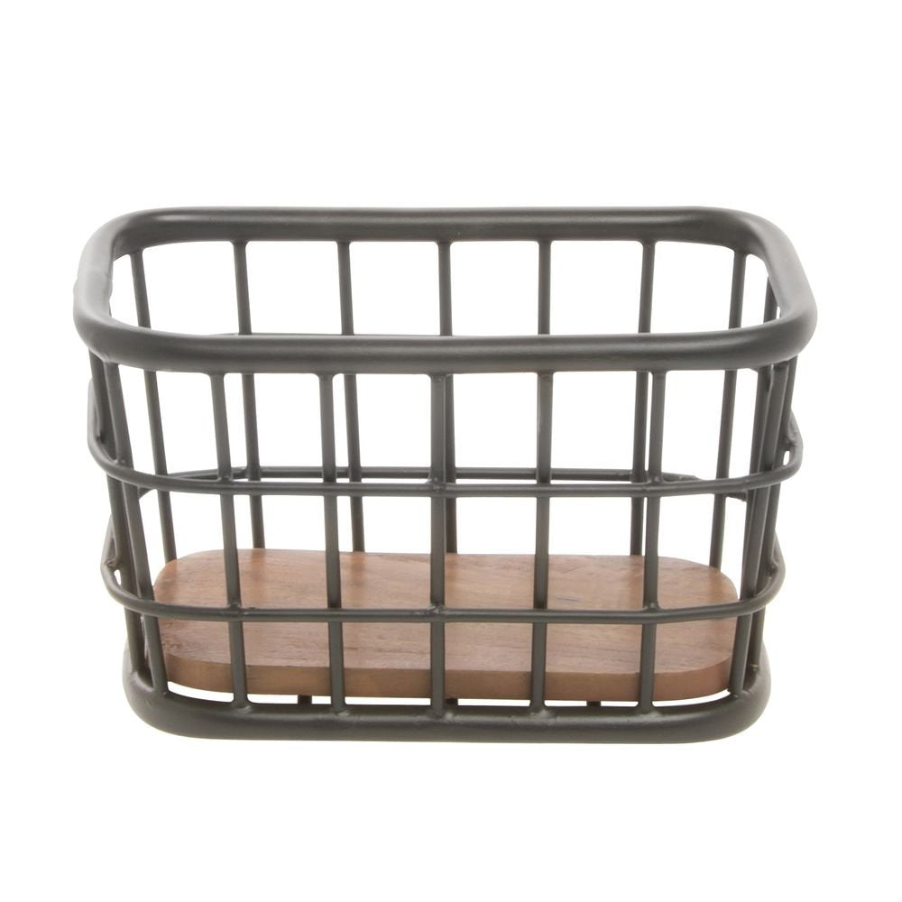 Black Iron and Brown Mango Wood Display Basket - 10" L x 6" W x 6" H by HUBERT – Iron, Black, Model MDA-HJ05