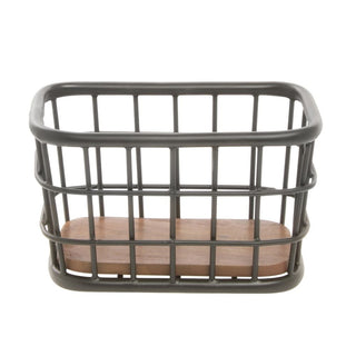 Black Iron and Brown Mango Wood Display Basket - 10" L x 6" W x 6" H by HUBERT – Iron, Black, Model MDA-HJ05