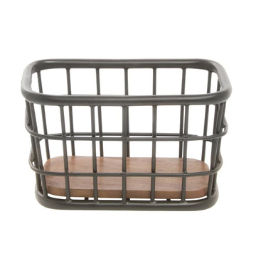 Black Iron and Brown Mango Wood Display Basket - 10" L x 6" W x 6" H by HUBERT – Iron, Black, Model MDA-HJ05