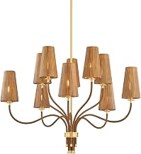 Hudson Valley Lighting Atwood 10-Light 40" Chandelier | Aged Brass Frame with Handwoven Natural Rattan Shades | Organic Modern Branch-Inspired Lighting Fixture for Dining or Living Spaces | 1640-AGB