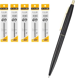BIC Japan CLG05-BLKRF5 Ballpoint Pen, Click Gold, 0.5, Oil-based, Black, Smooth, Black Axis, Set of 5