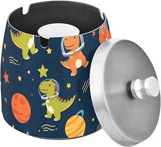Dinosaur Stars Planet Splash Ashtray with Lid, Outdoor Ashtrays for Patio