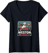 Women's Weston Vermont Dog Lover Vintage Retro Design RA0D V-Neck T-Shirt