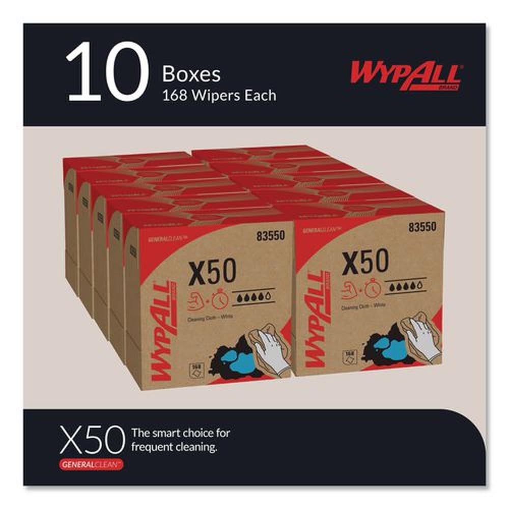 Pop-Up Box X50 White Extended Use Disposable Cloth - 176 sheets per box - 10 boxes per case. by Wypall – 1 Count (Pack of 1), Paper, White, Model KCC83550
