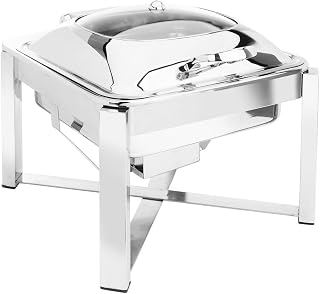 Eastern TableTop 3944GS Mid/Max P2 Induction Chafer 6 qt Square Stainless Steel W/Hinged Glass Dome Cover & Stand