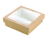PacknWood 210KRAYB155 Kraft Kray Boxes with PET Window Lid - 34oz 5.5 x 5.5 x 2in - 250 pcs