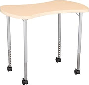 Learniture Structure Series Bow Tie Mobile Collaborative Adjustable Height Table, Maple Top/Maple Edge/Silver Mist Leg