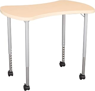 Learniture Structure Series Bow Tie Mobile Collaborative Adjustable Height Table, Maple Top/Maple Edge/Silver Mist Leg