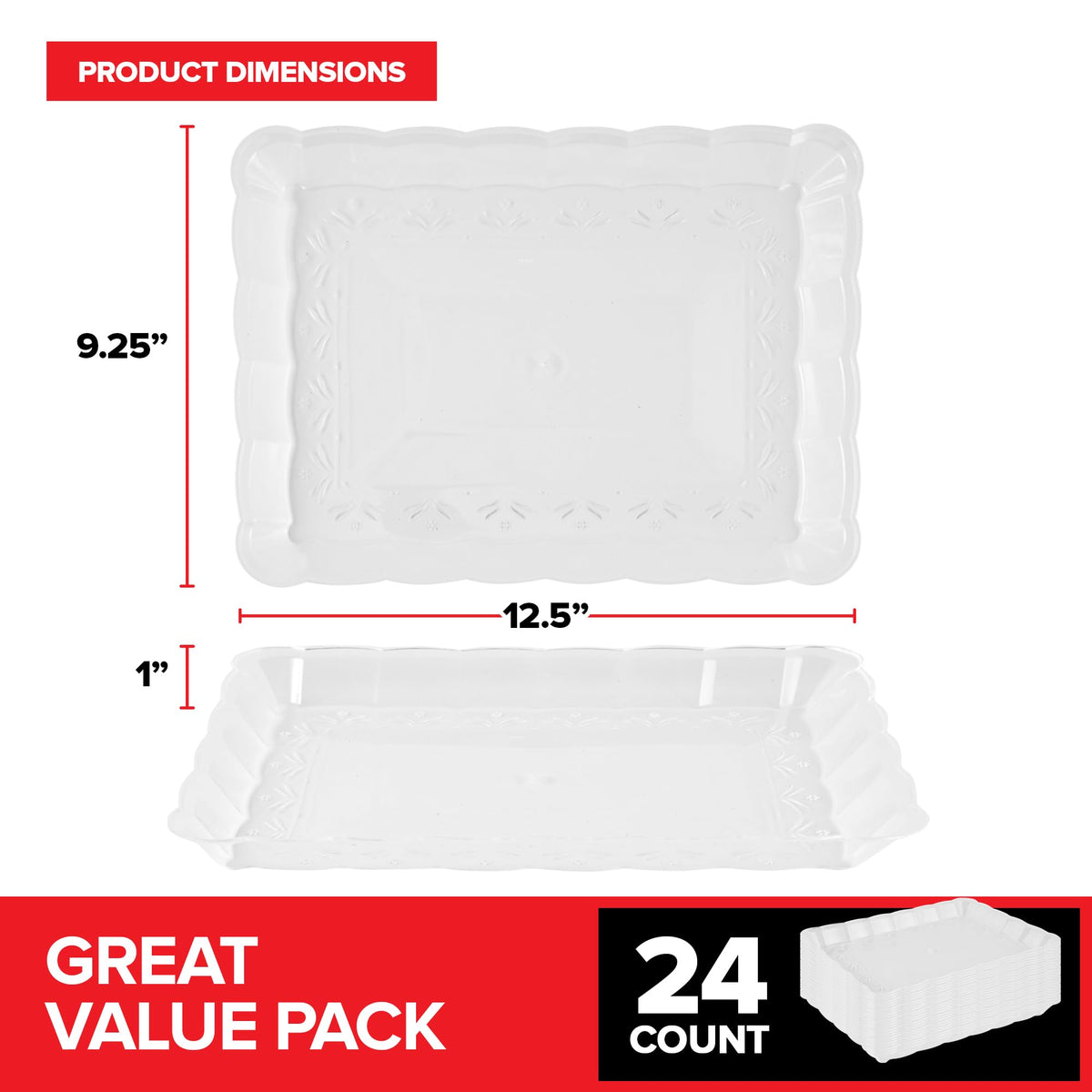 (24 Pcs) Clear Plastic Serving Tray 9x by Stock Your Home – 1 Pack Pack of 24, Plastic, Clear, Pack of 24, Model SYH-3731-QV-1CT