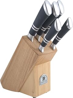 Sabatier Maison Professional Chef Knife and Block Set, 5X Premium Steel Kitchen Knives and Wooden Block, 5 Piece, Ash