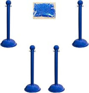 Mr. Chain Plastic Stanchion Kit, 30', 2"HD Chain, C-Hooks, 3"Pole, 16"Base, 41"H, Blue, 4pk
