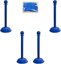 Mr. Chain Plastic Stanchion Kit, 30', 2"HD Chain, C-Hooks, 3"Pole, 16"Base, 41"H, Blue, 4pk