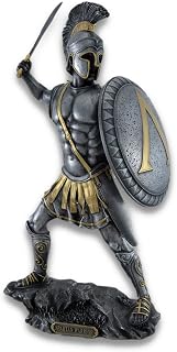 Spartan Warrior with Sword and Hoplite Shield Statue Silvered/Gold Accents