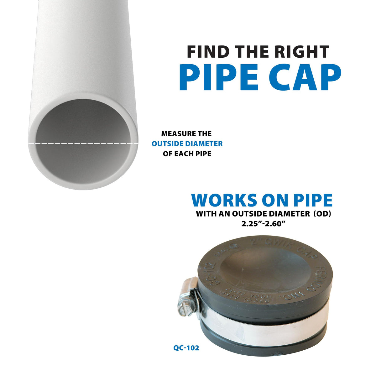 2" Qwik Cap by Fernco – 2 Inch, Polyvinyl Chloride, Blue, Model PQC-102